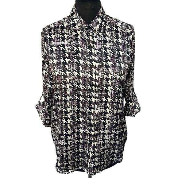 Evan Picone Tops - NWT Evan Picone Herringbone Satin Roll Tab Sleeve Button Down, Size 12P